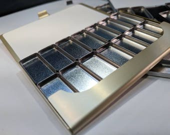 Thin Aluminium Travel sketchbook Watercolor paint palette with 14 magnetic removable pans business card size. 2.5oz. Pocket size! 2x4 inches