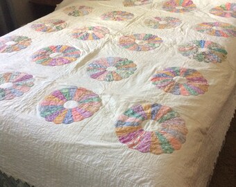 Dresden Plate Handstitched Vintage Queen Quilt