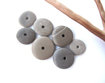 River Stone Cairn Mediterranean Beach Stone Stacks Pebble Rock Donut Beads Beach Stone Spacers GRAY WHEELS 15-20 mm