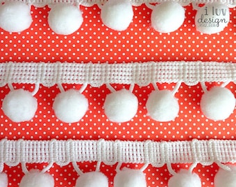Pom Pom Trim • White Ball Fringe 1-1/8" Wide (3 Yards) Sewing • DIY Craft • Hair Accessories • Jewelry Making • Packaging • Card Making