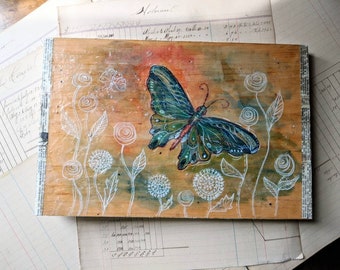 Butterfly Art - Watercolor - Ink - Mixed Media - Encaustic Art - Original Fantasy Art - Art for Small Space - Unique Art - Wall Decor