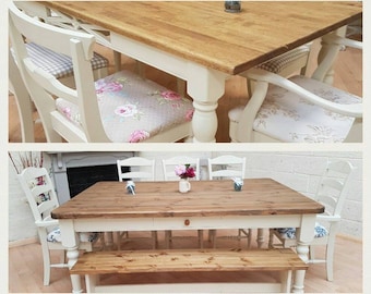 Beautiful shabby chic farmhouse Dining Tables and Chairs! All shapes, sizes, styles and colours available!