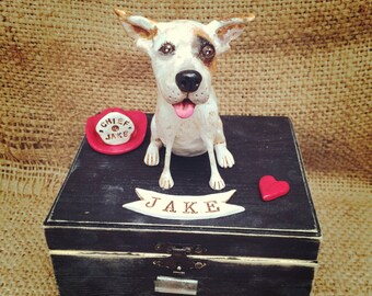 Personalized Pet Urn clay folk art sculpture or memorial based on your pets photo Medium