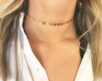 Gold Coin Choker, Gold Choker, Gold Disc Choker, Gold Sequin Choker, Gold Coin Necklace, Gold Disc Necklace, Coin Choker, Gold Choker, A14A