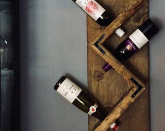 Rustic Wine rack - Wooden bottle holder wall mont