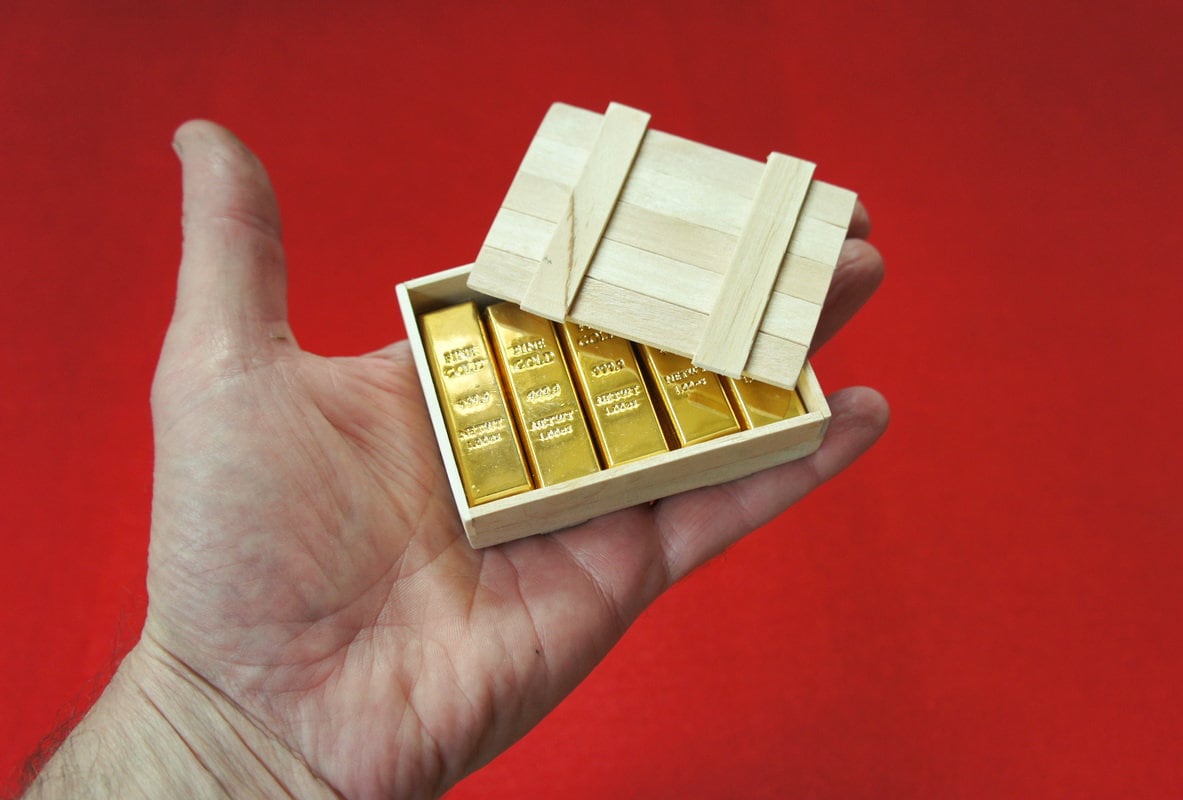 1/6 Scale Miniature Gold Bullion Bars 10 pcs and Wooden