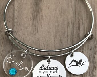 Swim Bracelet, Swimming Bracelet, Swimmer Bracelet, Swim Bangle, Swim Gifts, Swimmer Gift, Gift for Swimmer, Girls Swim Gift, Swim Jewelry
