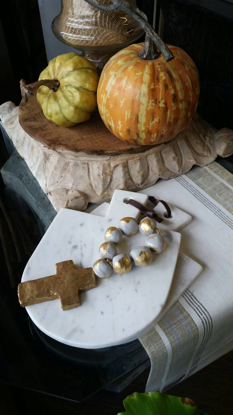 Grey Blessing Beads Jumbo Clay Handmade With Gold Leaf And Cross