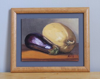 Squash and Eggplant Oil Painting Framed Still Life by Aleksey Vaynshteyn