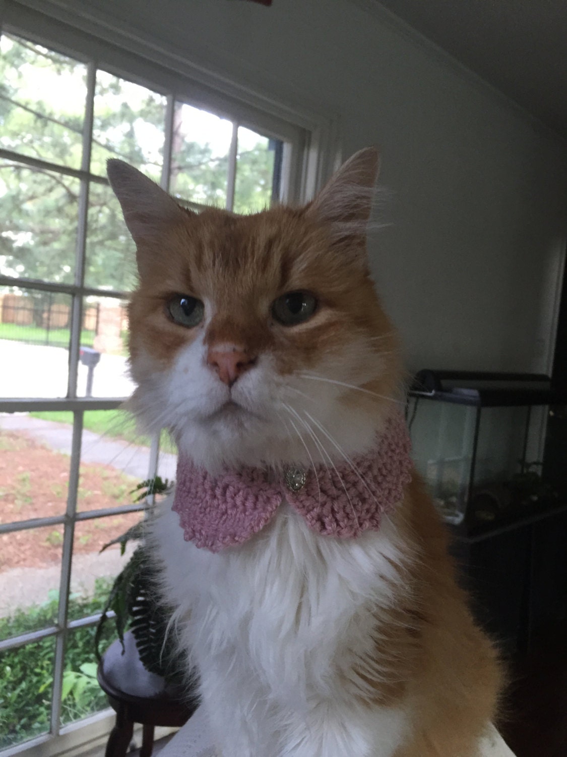 Crochet Collar for Cats and Dogs Pink with Rhinestone Button