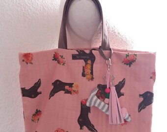 Tote bag mod. retro boots with Gofio dachshund keyholder