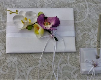 orchid Guest book and pen wedding set