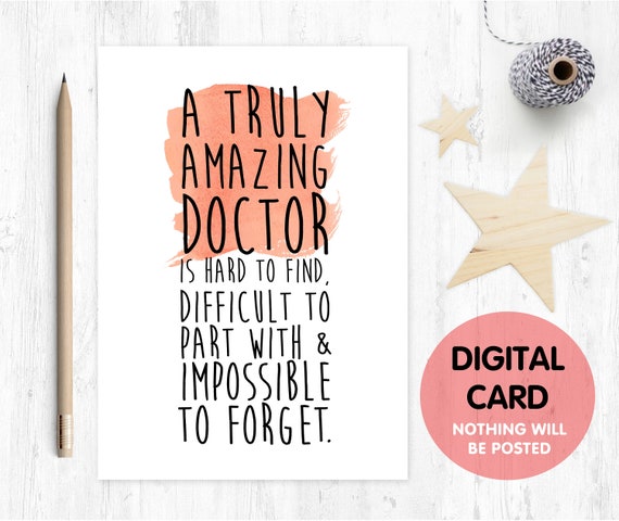 doctor card printable doctor retirement card instant download doctor appreciation thanks card a truly amazing doctor is hard to find