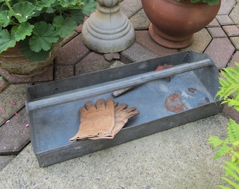 Vintage Galvanized Metal Tote, Metal Caddie, Garden Tote, Metal Tray
