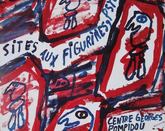 JEAN DUBUFFET - original vintage exhibition poster - c1981 (Mourlot/Centre Pompidu, Paris)