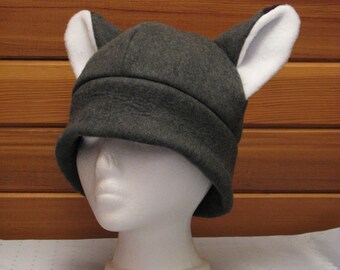 Fox Hat - Gray Fox Ear Fleece Mens Womens Hat by Ningen Headwear