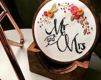 Mr & Mrs 8inch embroidery hoop with florals