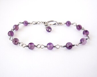 Amethyst Bracelet ~ Handcrafted with Eco-Recycled Sterling Silver ~ Natural Purple Gemstones ~ Peaceful Energy ~ Calming Crystal Magick