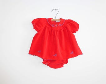 Vintage Red Velveteen Baby Outfit