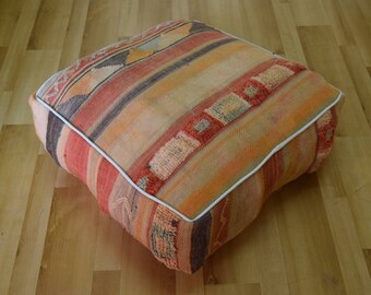 Moroccan vintage kilim square pouf floor pouf handmade square footstool vintage pouf moroccan poufs berber poufs home decor furniture gift