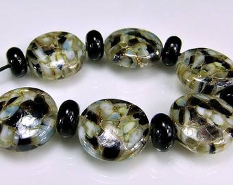Black Grey Silver Lampwork Bead Set SRA Artisan Beads