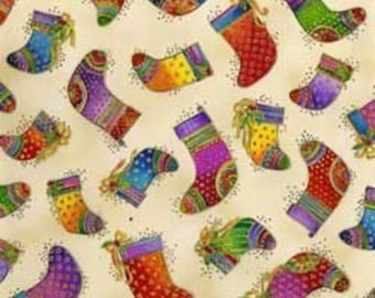 Laurel Burch Fabric Stocking on Ivory Background 1 Yard