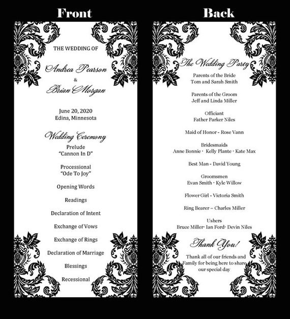 wedding program templates for pages