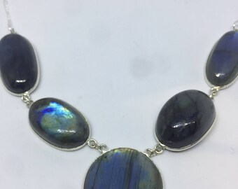 Vintage green Labradorite 925 sterling silver necklace choker
