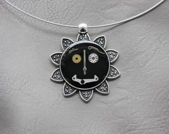 Choker + Sun Steampunk watch parts and resin pendant