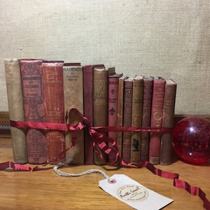 Rustic Book Collection | Vintage Books | Old Books Decoration | Rustic Home Decor | Farmhouse Style | Farmhouse Decor | Red and Brown Books