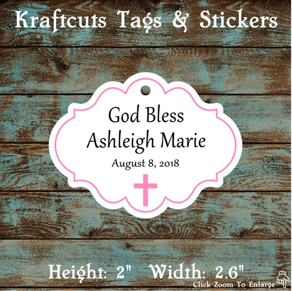 Personalized Favor or Gift Tags - God Bless Baptism Tags with Pink Border #781 - Quantity: 30 Tags
