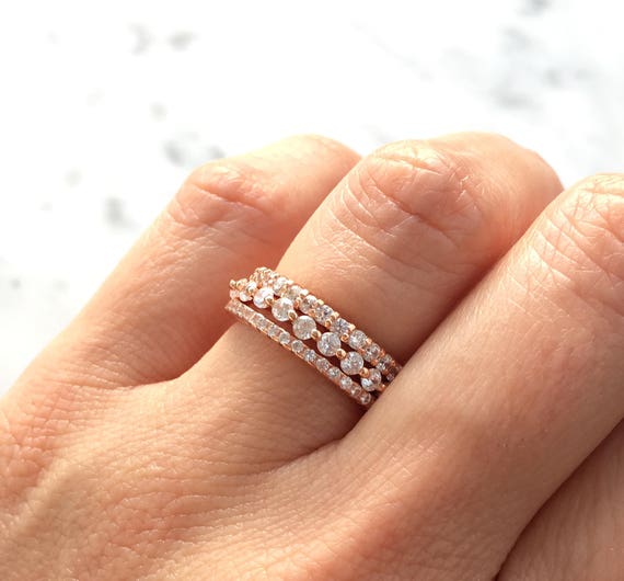 Rose Gold Stacking Ring Set. Eternity Ring Set. Sterling