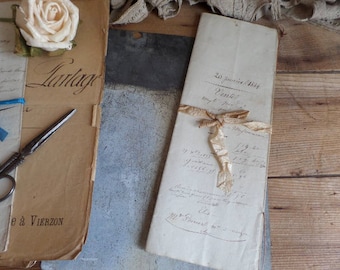 Antique French documents Ink writting Embossed stamps from 1854 4 sheets