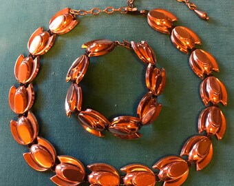 Vintage Renoir Mid Century Art Nouveau Tulip Copper Necklace and Bracelet