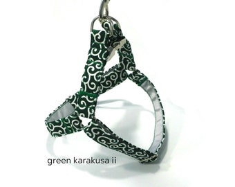 Green Karakusa dog harness, step in dog harness, easy to use, Shiba Inu harness, GREEN KARAKUSA II