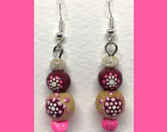 Earrings Rondouille Art neon pink glitter