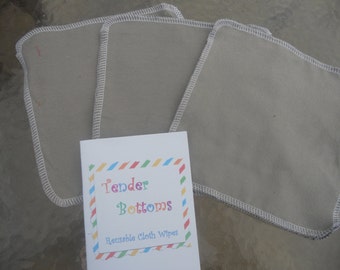 30 ct 1 Ply Tender Bottoms Baby Wipes, Family cloth, Napkins 8" Squares