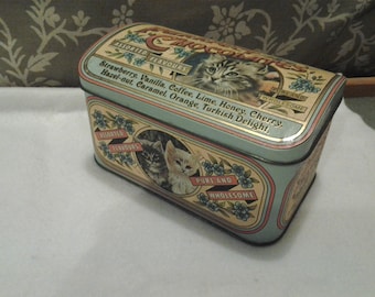 Purrfect Chocolates Hinged Lid Tin - English tin - Kitten tin - Aqua tin