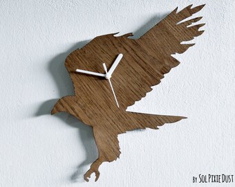 Flying Hawk Silhouette - Wooden Wall Clock
