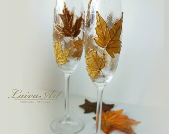 Fall Wedding Champagne Flutes Wedding Flutes Wedding Toasting Flutes