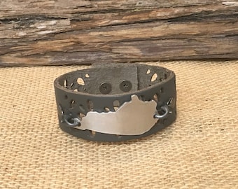Gray Leather Cuff Bracelet - Kentucky Bracelet