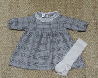 Plaid cotton dress, decorative collar