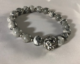 Men's Bracelet with Scenery Jasper & Lion