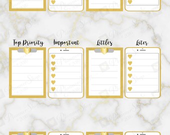 Gold Heart Marble Background iPad Clipboard To Do PLANNER Stickers | Printable |To Do Clipboard | Happy Planner Row Template | Download