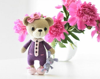 PATTERN - Sleepy Ida and Itsy-bitsy bunny - amigurumi crochet pattern, PDF (English, German, Dutch)