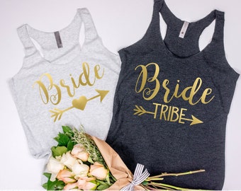 Bachelorette Party tanks/ Bridal Party Shirts/ Bachelorette Shirts/ Bride Tribe/ Bride Tribe Tanks/ Gold/ Bride Shirt/ Bridesmaid Gift