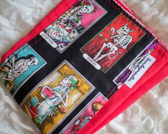 Baby Burp cloth - loteria on bright red hand dyed burp cloth