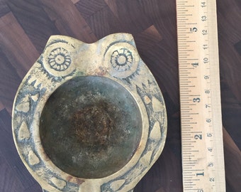 Vintage Brass Owl Ashtray
