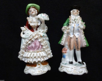 Lot 2 Occupied Japan WWII Era Superb Baroque Porcelain Figurines Amazing Details!