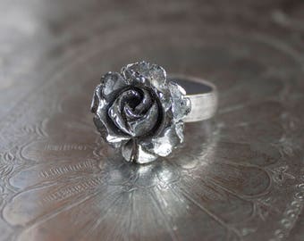 Silver Rose Adjustable Ring